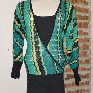 Bebe Chevron Zig Zag Multi Glitter Lightweight Sweater Size M Medium